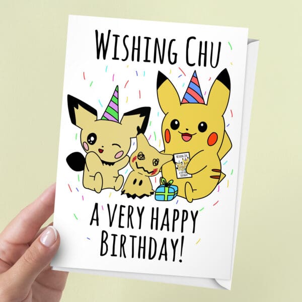 Pikachu Pokemon Birthday Card | 7x5" Card | Pichu & Mimikyu